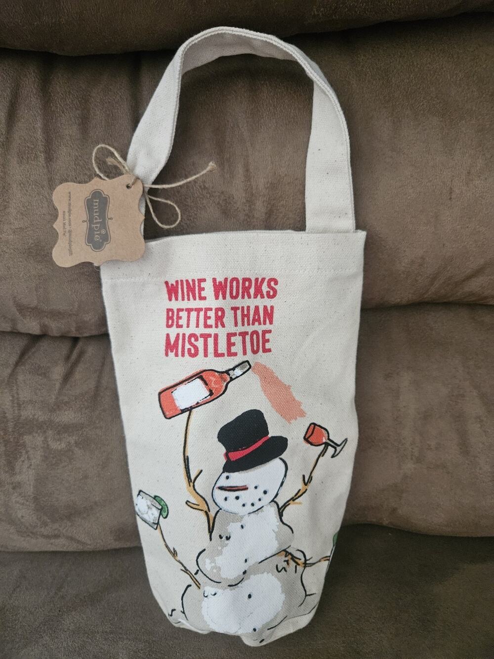 Canvas wine bottle tote Snowman Drinking Wine Bag